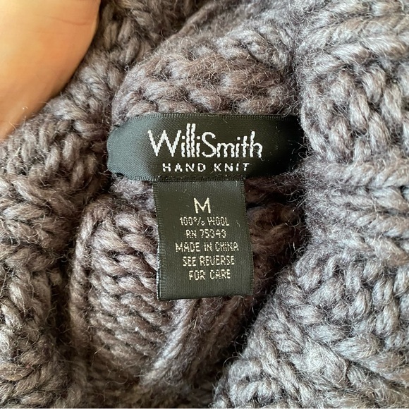 ❄️ WILLI SMITH GREY MIDNIGHT BLUE CHUNKY WOOL HAND KNIT TURTLENECK SWEATER! - Picture 9 of 9